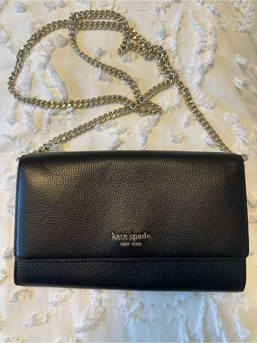 kate spade black leather chain crossbody wallet